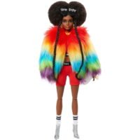 Barbie Extra Doll #1 in Furry Rainbow Coat with Pet Poodle - Image 2