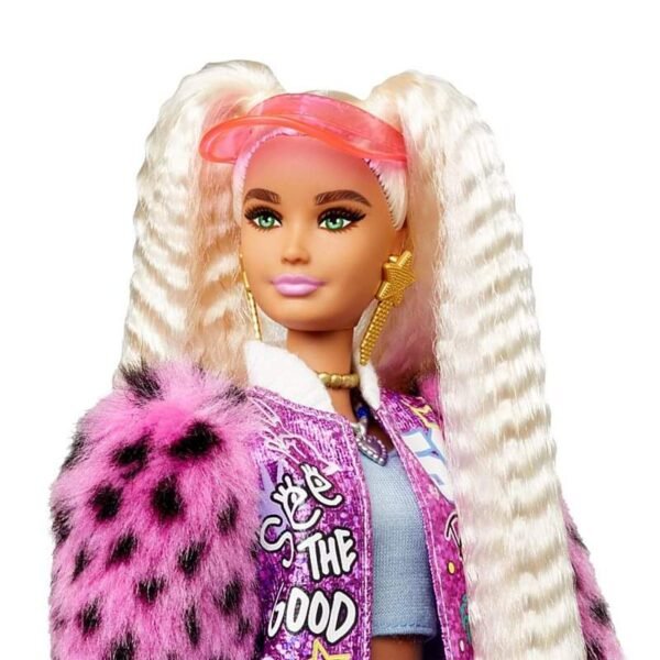 Barbie® Extra Doll #8 in Varsity Jacket with Furry Arms & Pet Teddy Bear - Image 4