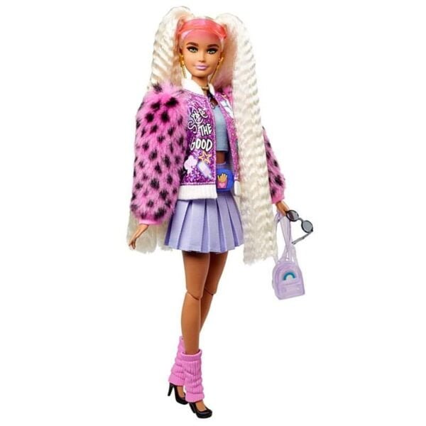 Barbie® Extra Doll #8 in Varsity Jacket with Furry Arms & Pet Teddy Bear - Image 5