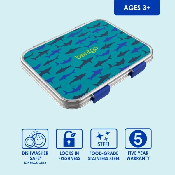 Bentgo Kids Stainless Steel Prints Lunch Box - Sharks - Image 3