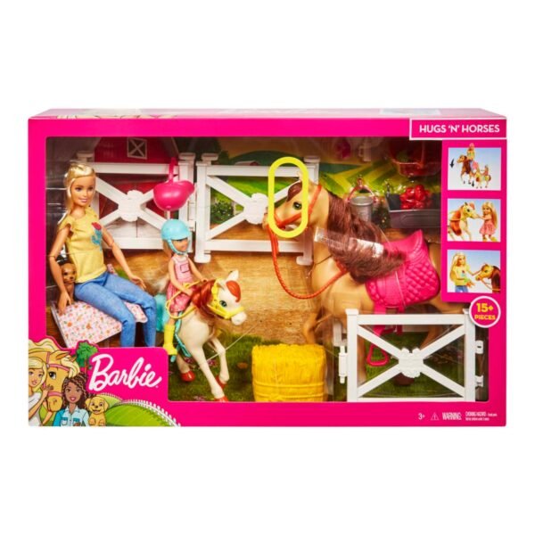 Barbie Playset with Barbie and Chelsea Blonde Dolls, 2 Horses with Bobbling Heads and 15+ - Image 3