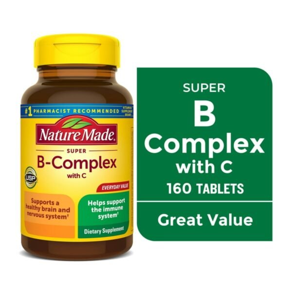 Nature Made Super B Complex with Vitamin C and Folic Acid Tablets, Dietary Supplement, 160 Count - Image 1